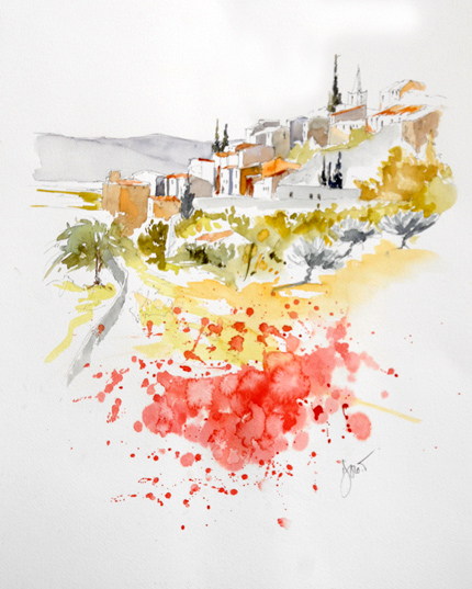 Bonnieux, aquarelle, Doro T, Provence